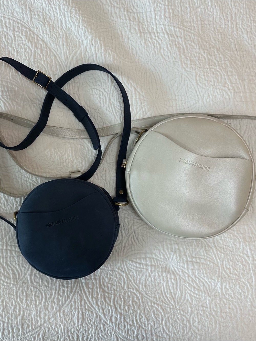 Portland Leather Lot of 2 Round Crossbody Bags in Navy and Ivory